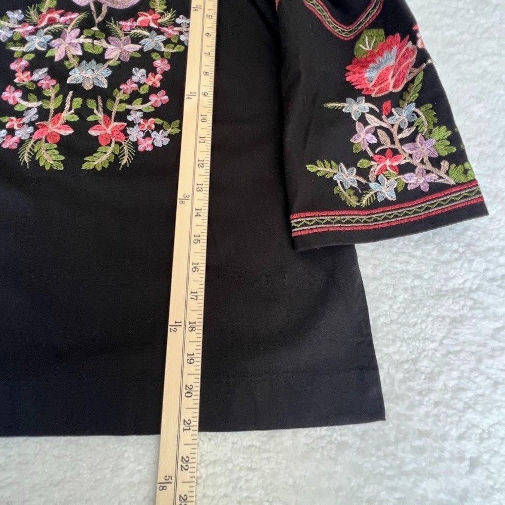 Rebellion Black Floral Embroidered Off Shoulder Peasant Top Womens L Boho - Picture 4 of 5